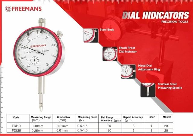 DIAL INDICATORS FDI-10 Shape Round Material Steel Body Material Steel Display Type Analog Model Name/Number FDI10 Usage/Application - Image 1