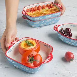 Bakeware Rectangle Deep Plate Household Oven Ceramic Baking Dish with Two Handles - Image 4