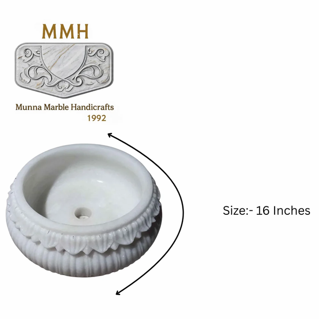 16 Inch White Marble Tabletop Basin Color White Shape Round Finish Polished Basin Shape Round Design Type Modern Size Category - Image 3