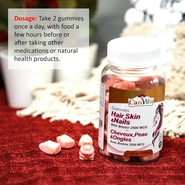 Canvita Hair, Skin and Nails Halal & Vegan Gummy made in Canada all vitamins you need 60/bottle - Image 7