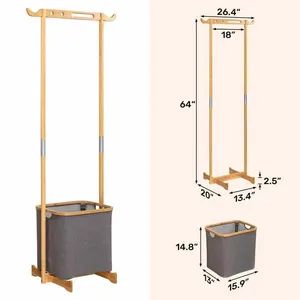 Bamboo Household Bedroom with Storage Basket, Clothes and Hat Rack - Image 6