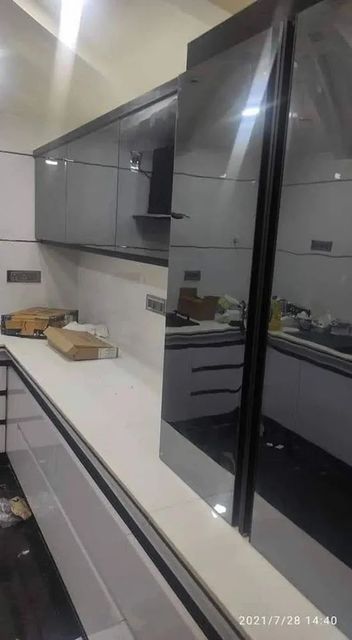 Pvc Membrane Modular Kitchen Open With Drawing Room Material Wooden Appearance Modern Kitchen Design U- - Image 7