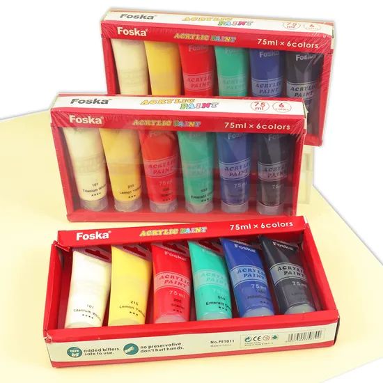 Foska 75ml Acrylic Art Paints 6Colors Assorted 6PCS/Box MOQ1CTN 15D ISO9001 - Image 1