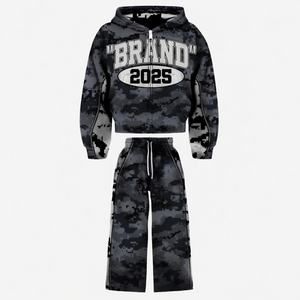 Unisex Custom Camouflage Tracksuit Hooded Full Sleeve Streetwear Trendy Print Loose Fit Adult Autumn Drawstring Pants Set - Image 3