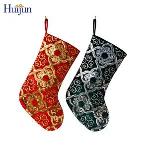 Custom Crafted 19 Inch Christmas Stocking with Sequins Embroidered Holiday Party Decor Supplies - Image 1