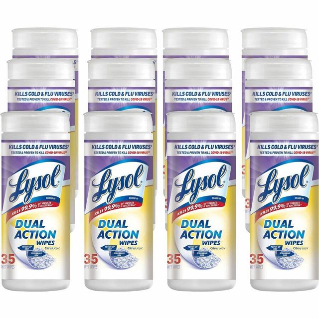 Lysol Dual Action Disinfectant Wipes, Multi-Surface Antibacterial Scrubbing Wipes, Dorm Room Essentials, Citrus Scent, 75ct (Pack of 4), Packaging May Vary - Image 3