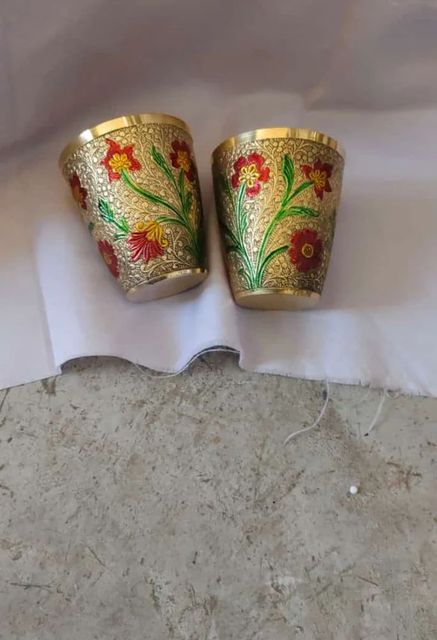 Brass Glass Set, For Home, 6 Inch Shape Round No. of Piece 2 Size/Diameter 6 Inch Usage/Application - Image 1