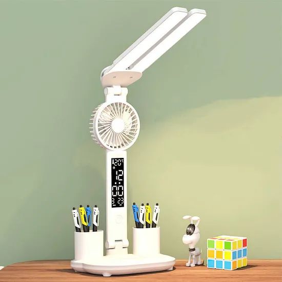 Rechargeable Table Lamp for Study, Desk Lamp Reading Light LED Table Light with Fan, LED Clock Display Reading Light - Image 5