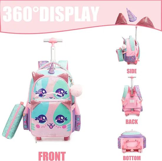 Roller Backpack with Wheels Set for Elementary Students Season All Trademark QM Gender Girls Style Cartoon Service OEM/ODM - Image 3