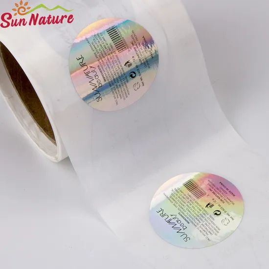 Custom Holographic Sticker Labels Cosmetic Bottle Labels Shape Round Origin China Pack Style Roll HS Code 3926909090 Trademark Sinicline - Image 3