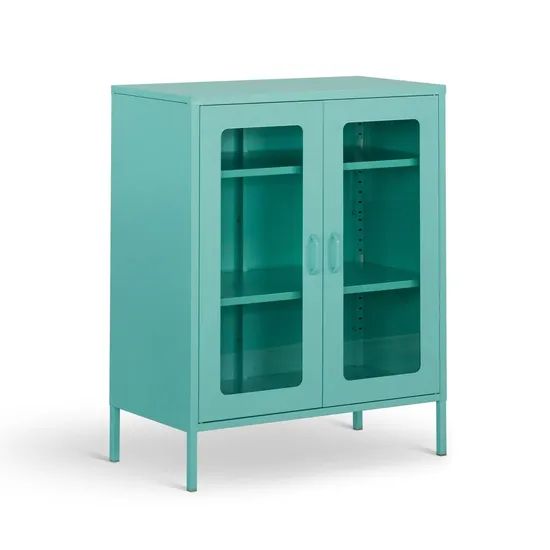 Home Metal Modern 2 Glass Doors Cache Accent Locker Cabinets - Image 2