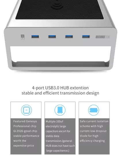 Multifunctional Adjustable Monitor Riser Stand with 15W Wireless Charging, USB Hub, Drawer Organizer – Metal Desktop Stand for Office Use - Image 5