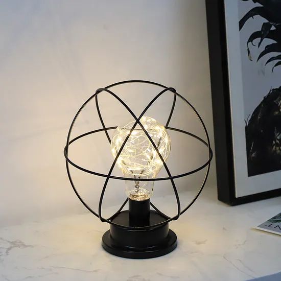 Metal Candleholder with LED String Lights and Bulb - Image 2