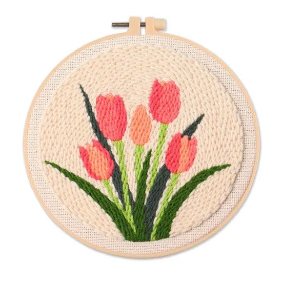 DIY Handwork Embroidery Hoop Kit with Flower Embroidery Threads & Punch Needle Sewing & Weaving Toys - Image 1