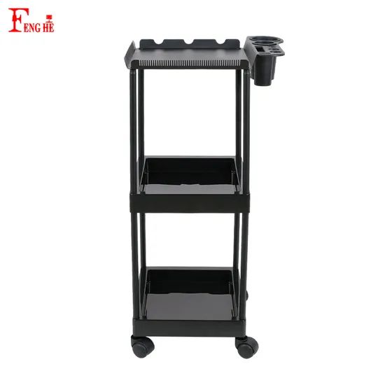 3 Tier Rolling Salon Trolley with Tool Holders – Hairdresser Utility Cart - Image 1