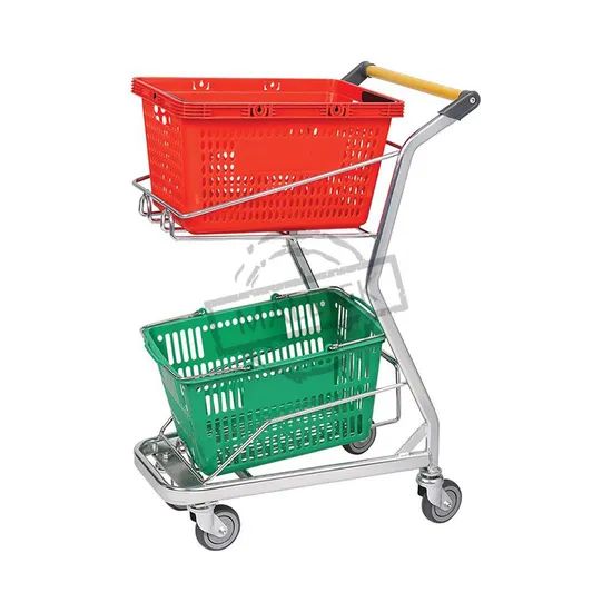 Japanese Style Metal Hand Push Shopping Trolley with Baskets - Image 2