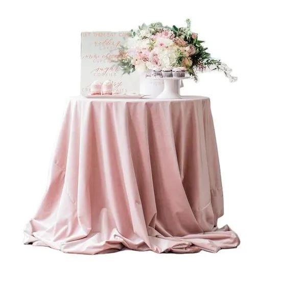 120 Inch Round Table Cloth Dusty Rose Polyester Linens Velvet Tablecloth - Image 1