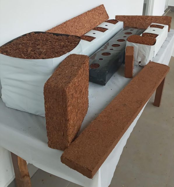 Coco Peat Product Material Coco Peat, Coco Husk chips Type Grow Bags, 5 KG Bale, Coco Peat Briquettes, Coco Disc Specification EC Level: Both High EC Level Low EC Level Product Available, Volume: 60 – 80 L, Packing: Palletized – Stretch, - Image 1