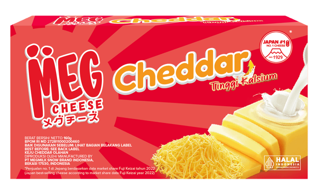 MEG Cheddar Block 160g Texture Smooth Net Weight 160g Halal Certified Yes Shelf Life 13 Months Flavor Rich And Robust Place of Origin Indonesia - Image 1