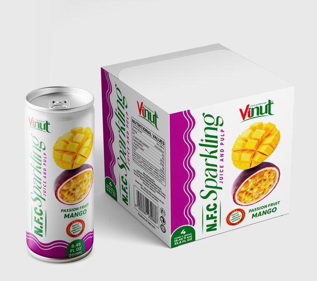 250ml VINUT NFC Sparkling Passion Fruit & Mango with Pulp – Healthy & Low Carbonated Beverage - Image 2