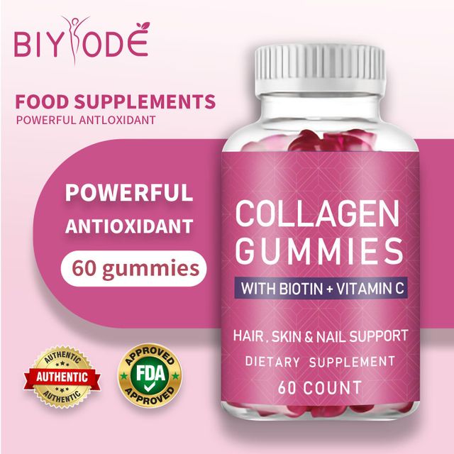 collagen bear gummy candy with biotin+vitamin c hair skin nail joint support dietary supplement 60 gummies per bottle reduce aging whitening healthcare products - Image 2