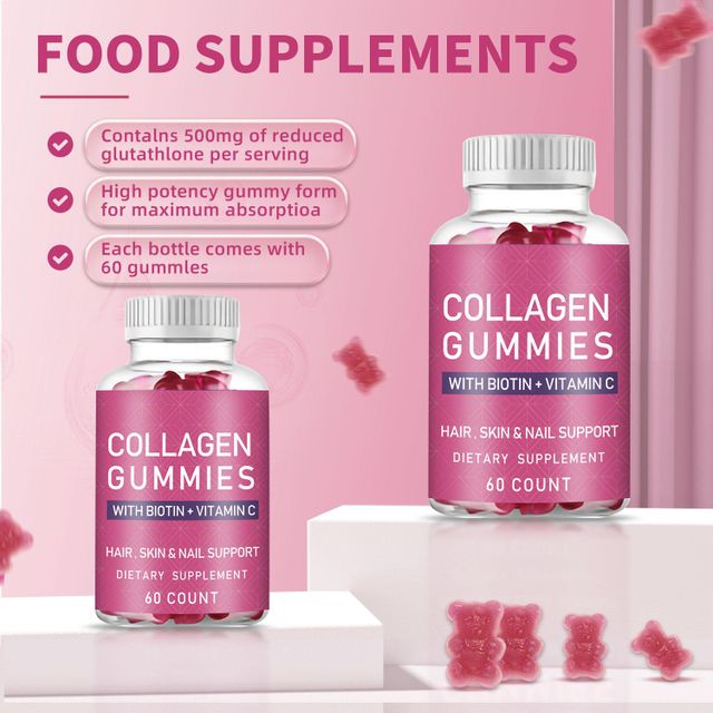 collagen bear gummy candy with biotin+vitamin c hair skin nail joint support dietary supplement 60 gummies per bottle reduce aging whitening healthcare products - Image 3