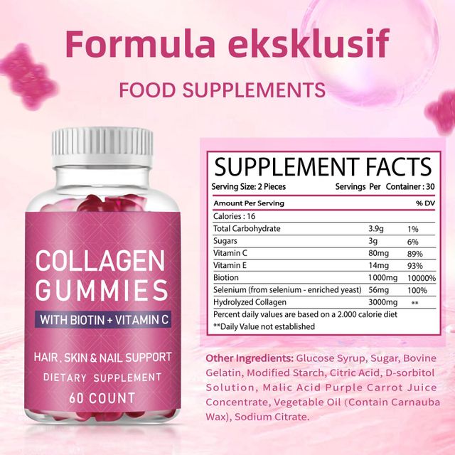 collagen bear gummy candy with biotin+vitamin c hair skin nail joint support dietary supplement 60 gummies per bottle reduce aging whitening healthcare products - Image 6