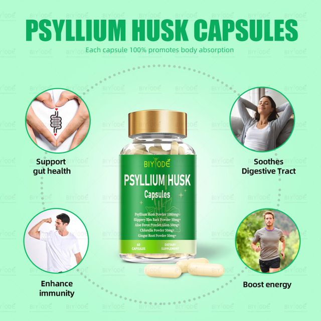 Hot sale wholesale natural prebiotic fiber psyllium husk capsules herbal supplement improve gut health support digestion loss weight slimming burn fat  product - Image 5