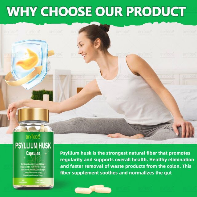 Hot sale wholesale natural prebiotic fiber psyllium husk capsules herbal supplement improve gut health support digestion loss weight slimming burn fat  product - Image 3