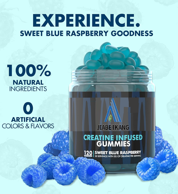 Creatine 120 gummies OEM ODM custom 100% natural ingredients sweet blue raspberry goodness muscle growth energy pre sport supplement - Image 3