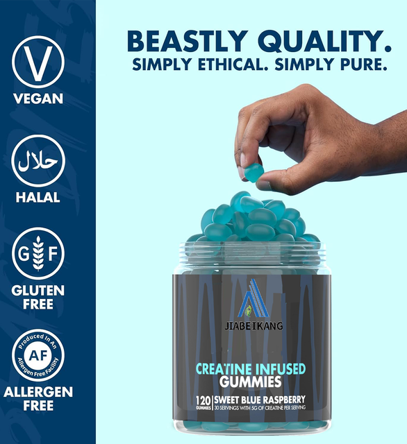Creatine 120 gummies OEM ODM custom 100% natural ingredients sweet blue raspberry goodness muscle growth energy pre sport supplement - Image 4