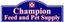 CHAMPION PET FOOD – company logo, company info header